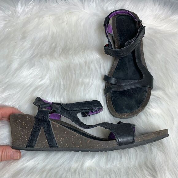 Teva Ysidro Black Leather Wedge Sandals Size 10 - Picture 1 of 6